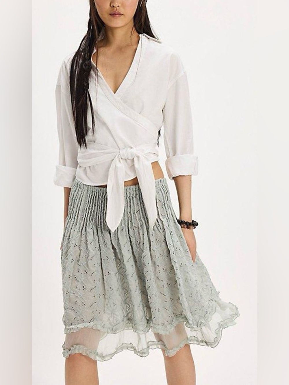 Free People Sanderson Midi Skirt Sage NWOT low-rise & relaxed A-line silhouette
